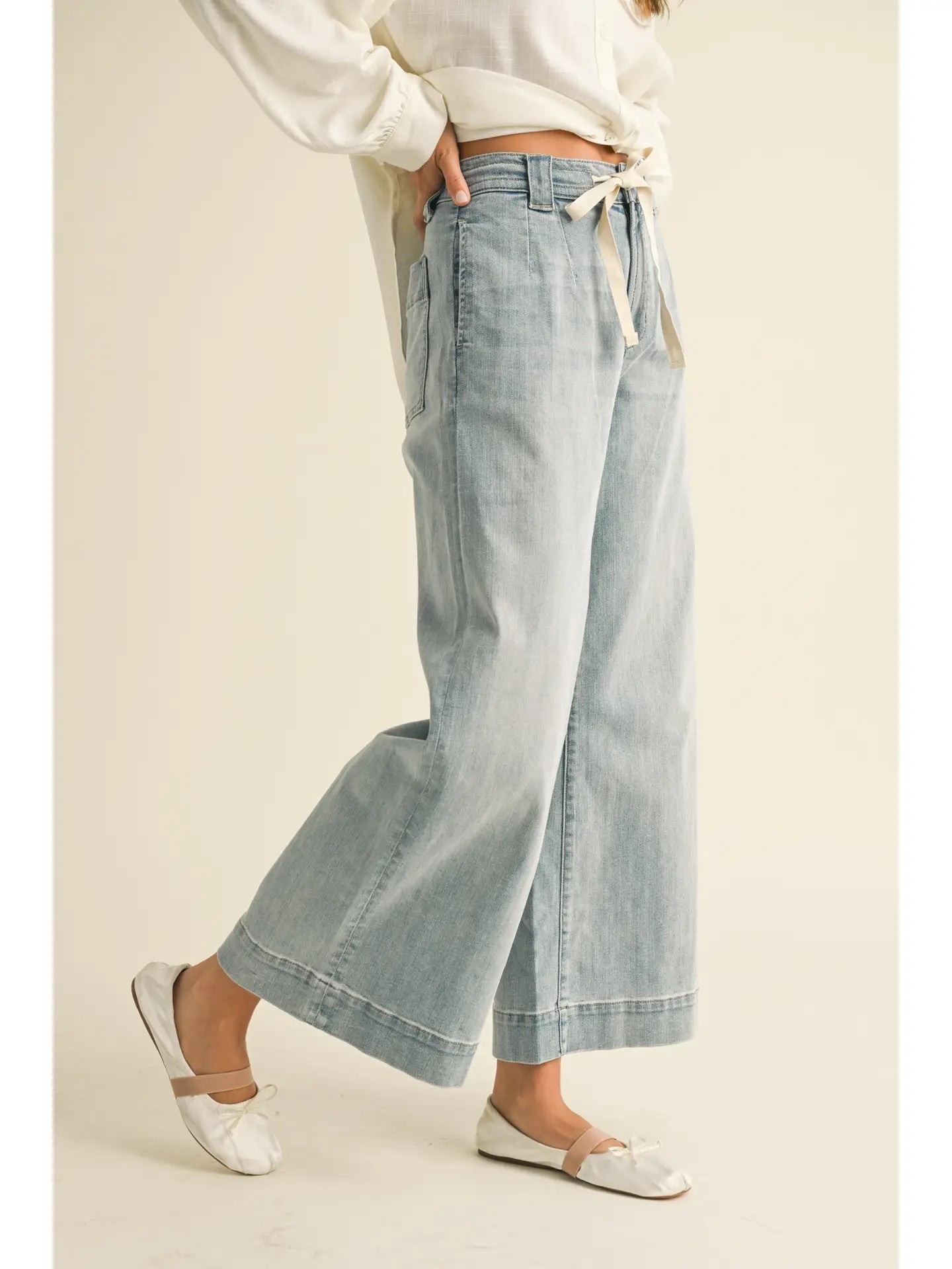 Washed Denim with Tie Front Pants