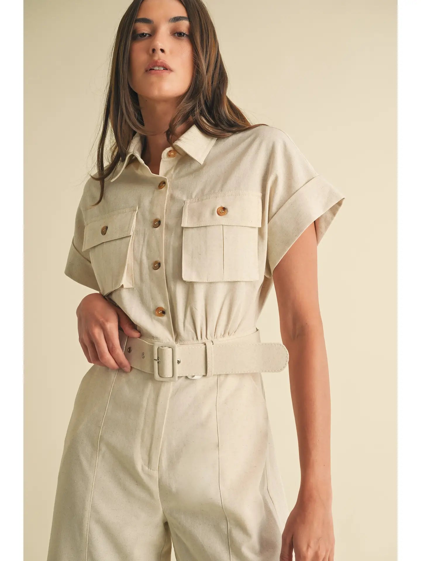 Short Sleeve Belted Jumpsuit