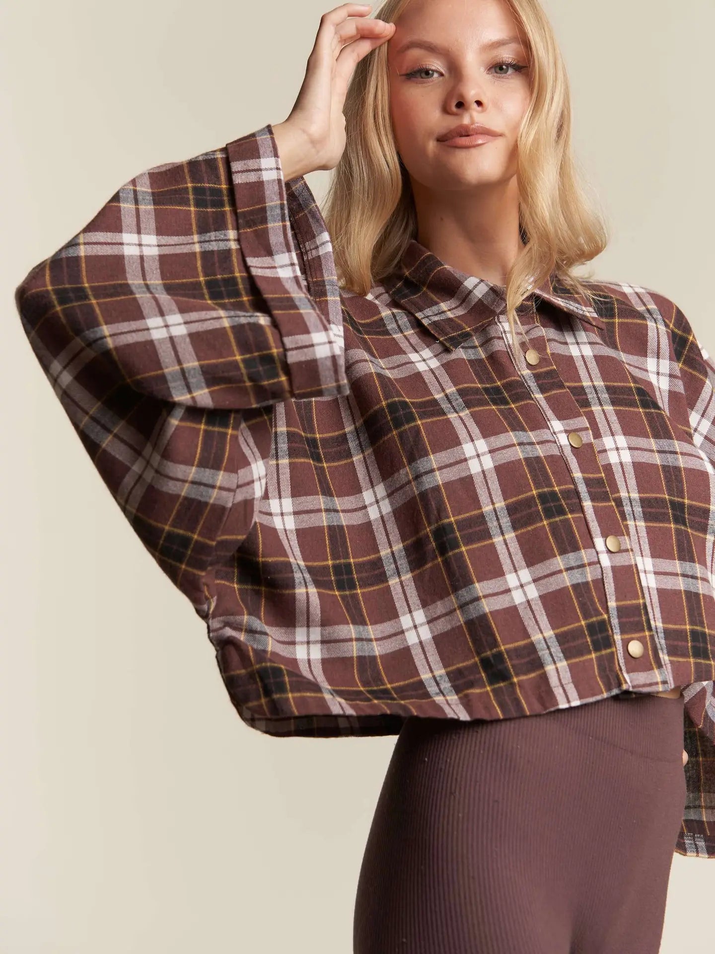Whit Wide Sleeve Flannel Top