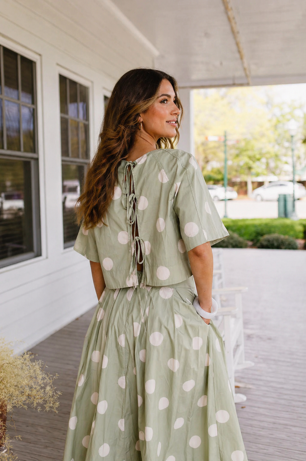 Polka Dot Pleated Midi Skirt