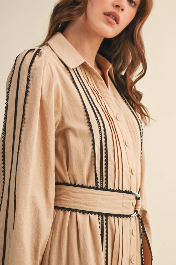 Lace Trim Belted Mini Dress