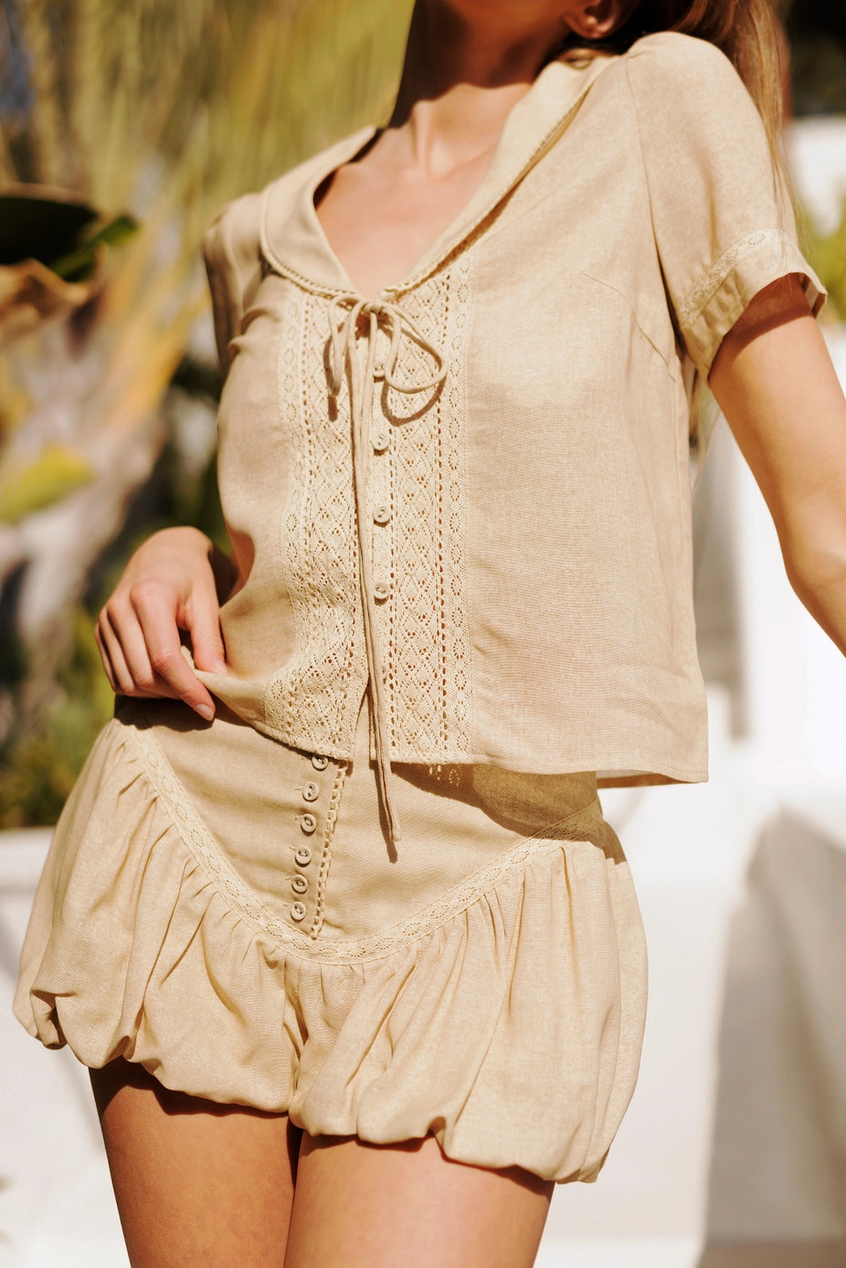 Lace Trim High-Waisted Shorts and Top