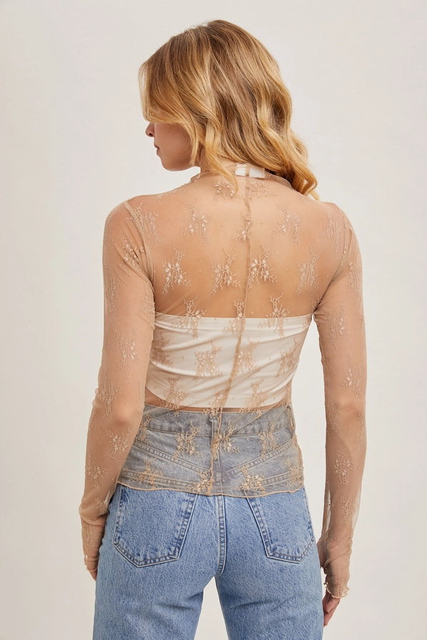 Floral Lace Top- Nude