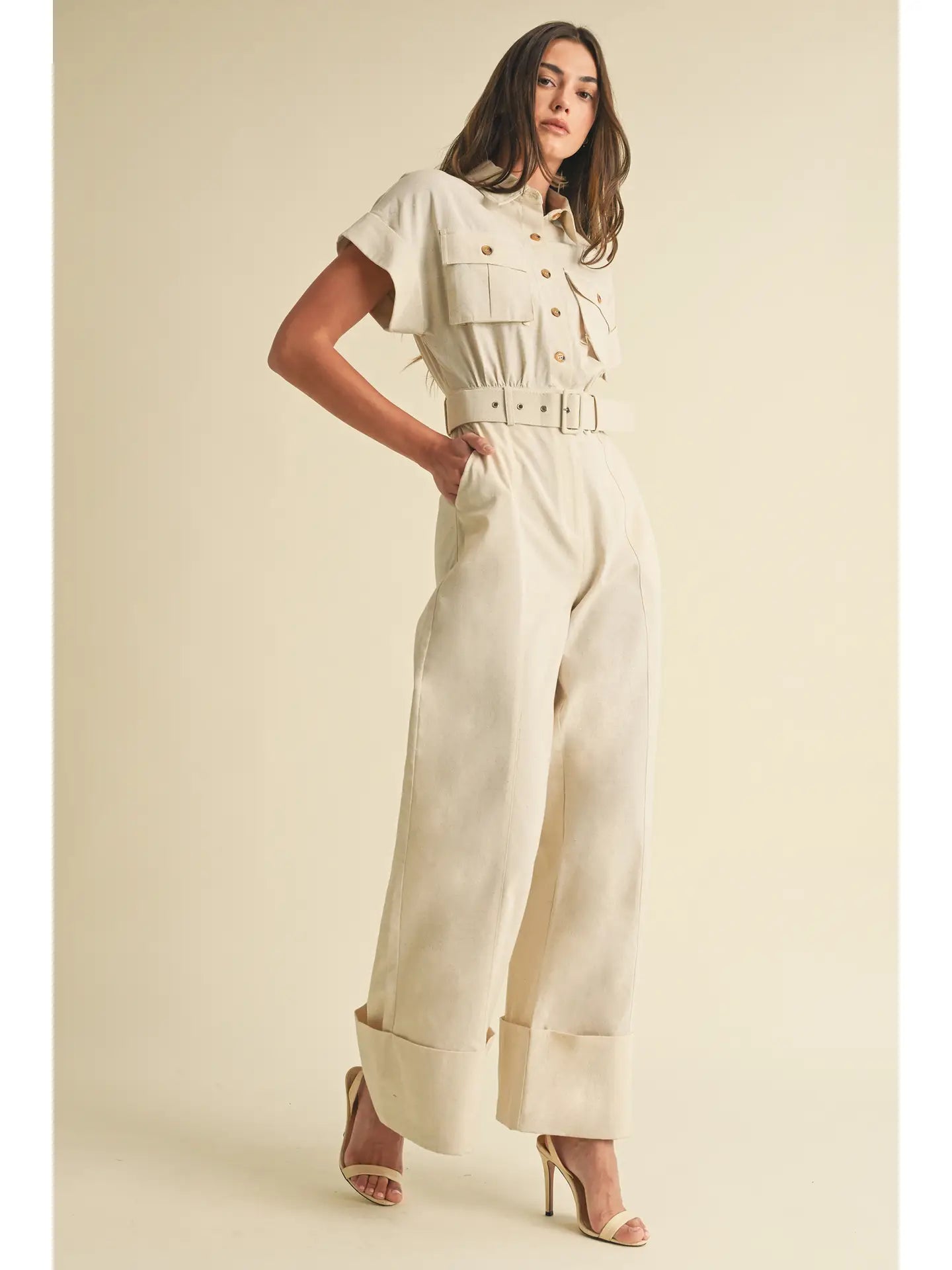 Short Sleeve Belted Jumpsuit
