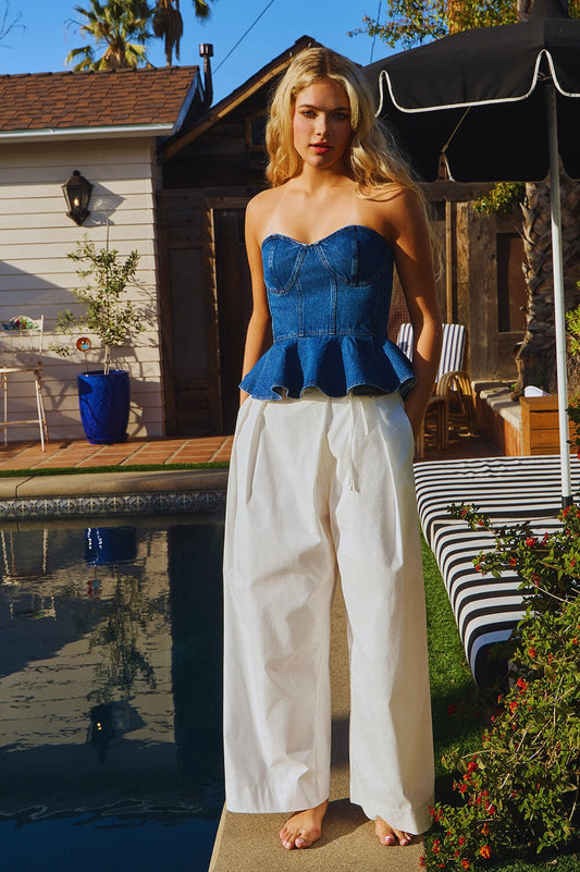 Overlapping Wrap Waist Tie Wide Leg Pants