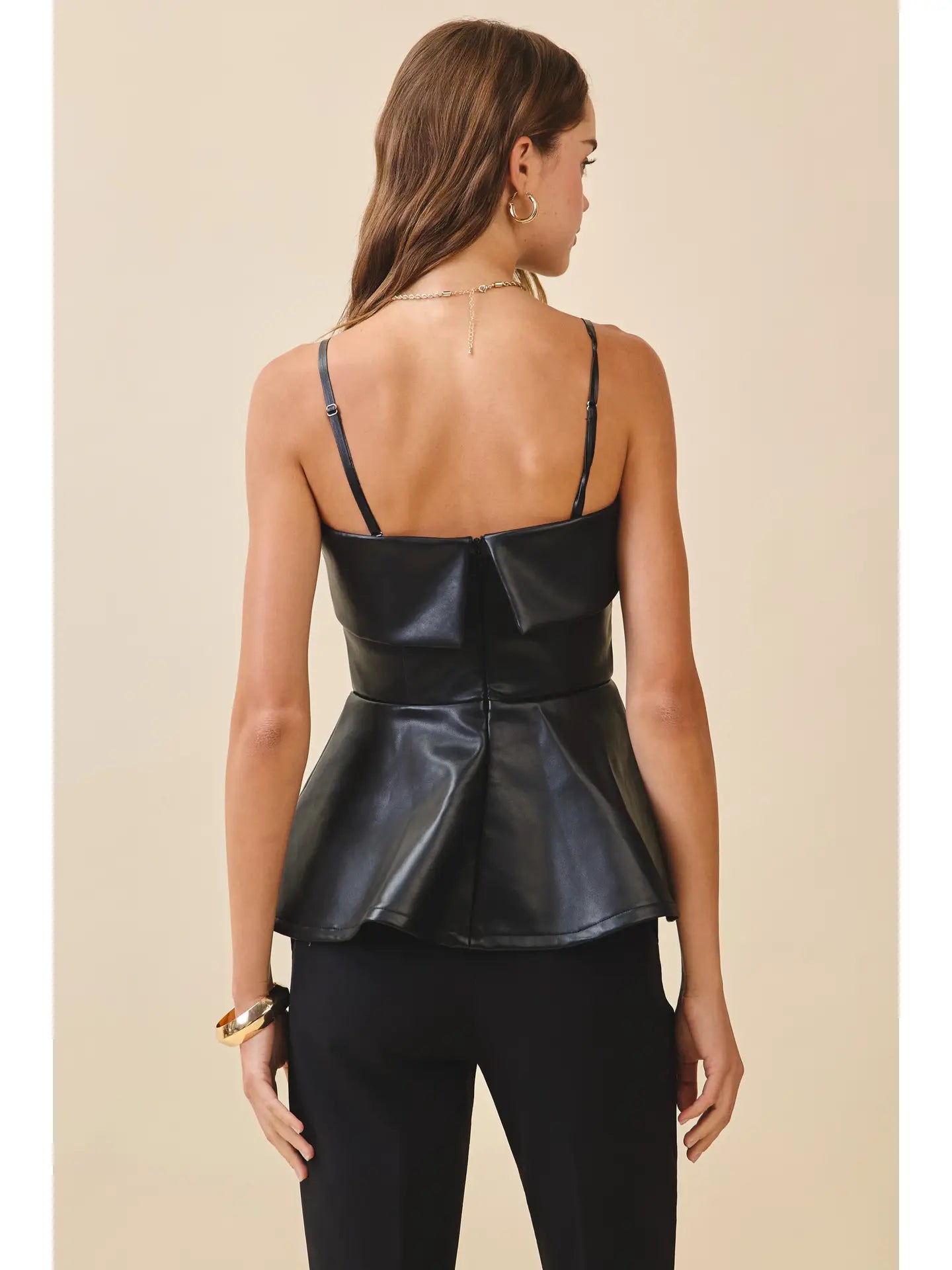 Faux Leather Fold over Detail Peplum Top