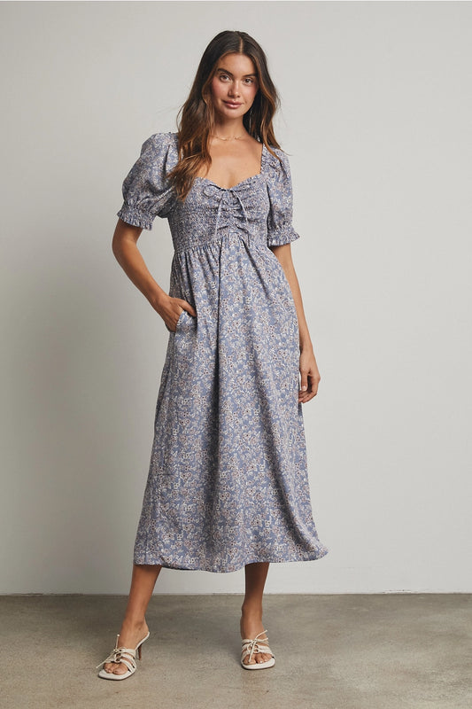 Floral Ruched Midi Dress