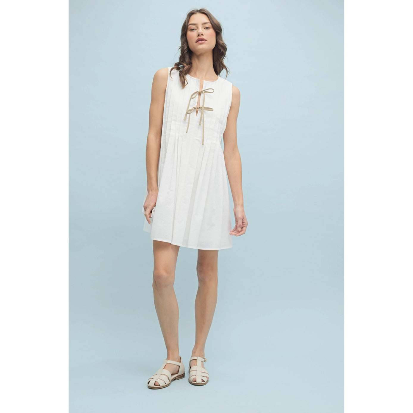 Bow Detail Pleated Mini Dress