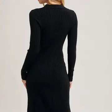 Ribbed Half Button Midi