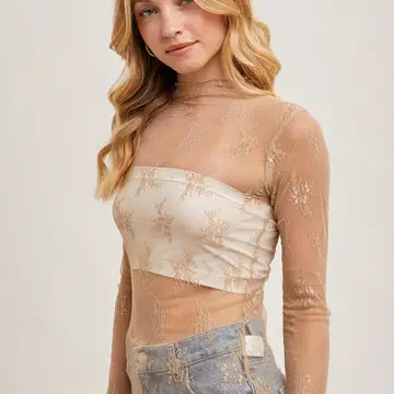 Floral Lace Top- Nude