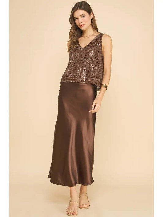 Aniston Slip Skirt Brown