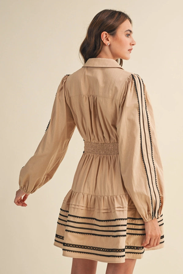 Lace Trim Belted Mini Dress