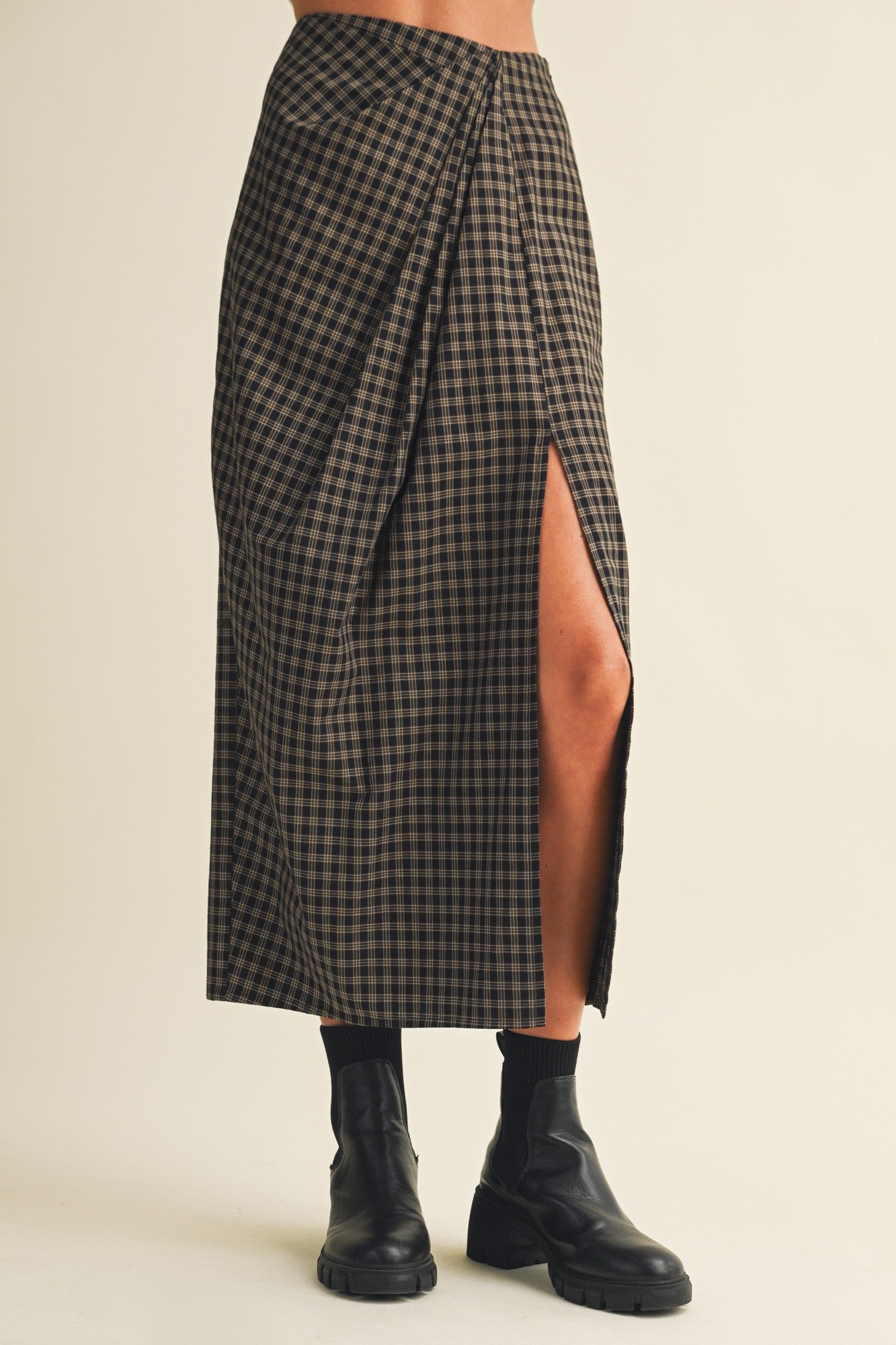 Asymmetric Drape High-slit Midi Skirt