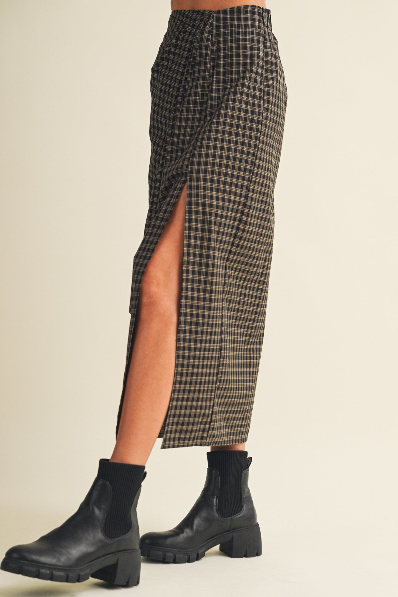 Asymmetric Drape High-slit Midi Skirt