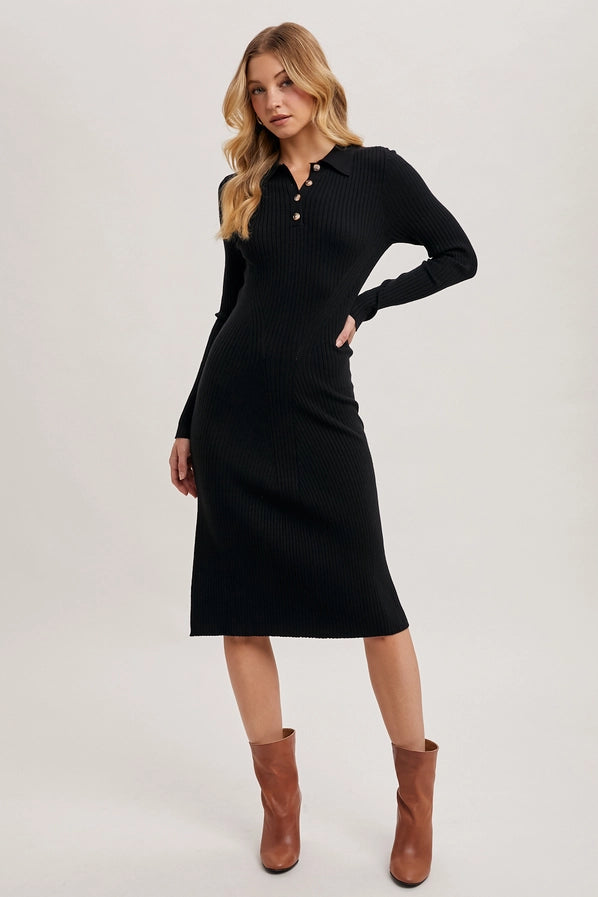 Ribbed Half Button Midi