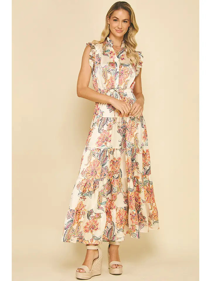 Floral Print Tiered Maxi Dress