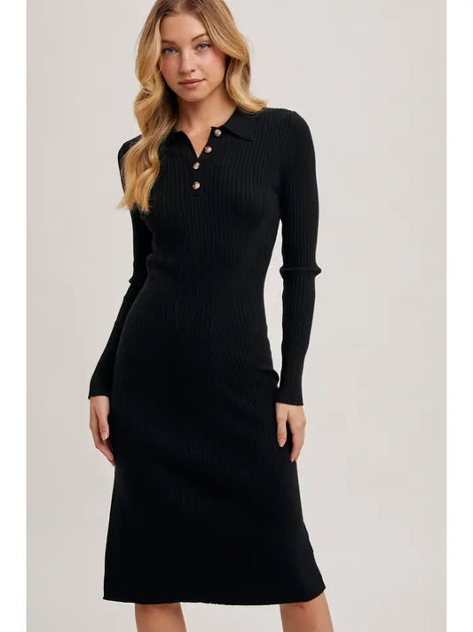 Ribbed Half Button Midi