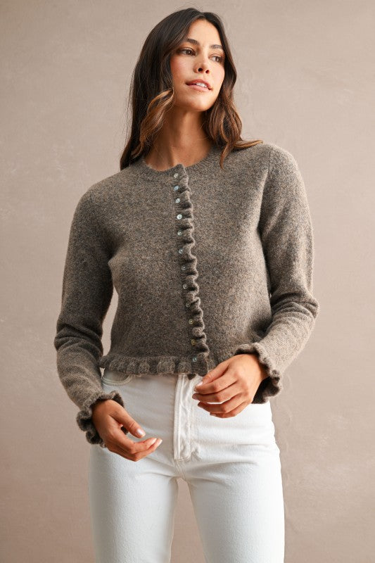 Ruffle Detail Knit Cardigan