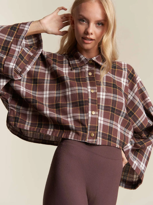 Whit Wide Sleeve Flannel Top