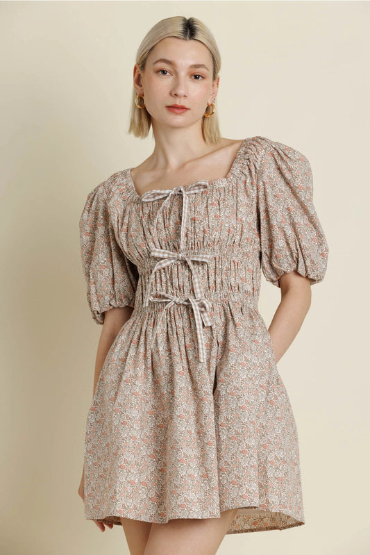 Floral Bow Mini Dress