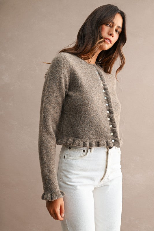 Ruffle Detail Knit Cardigan