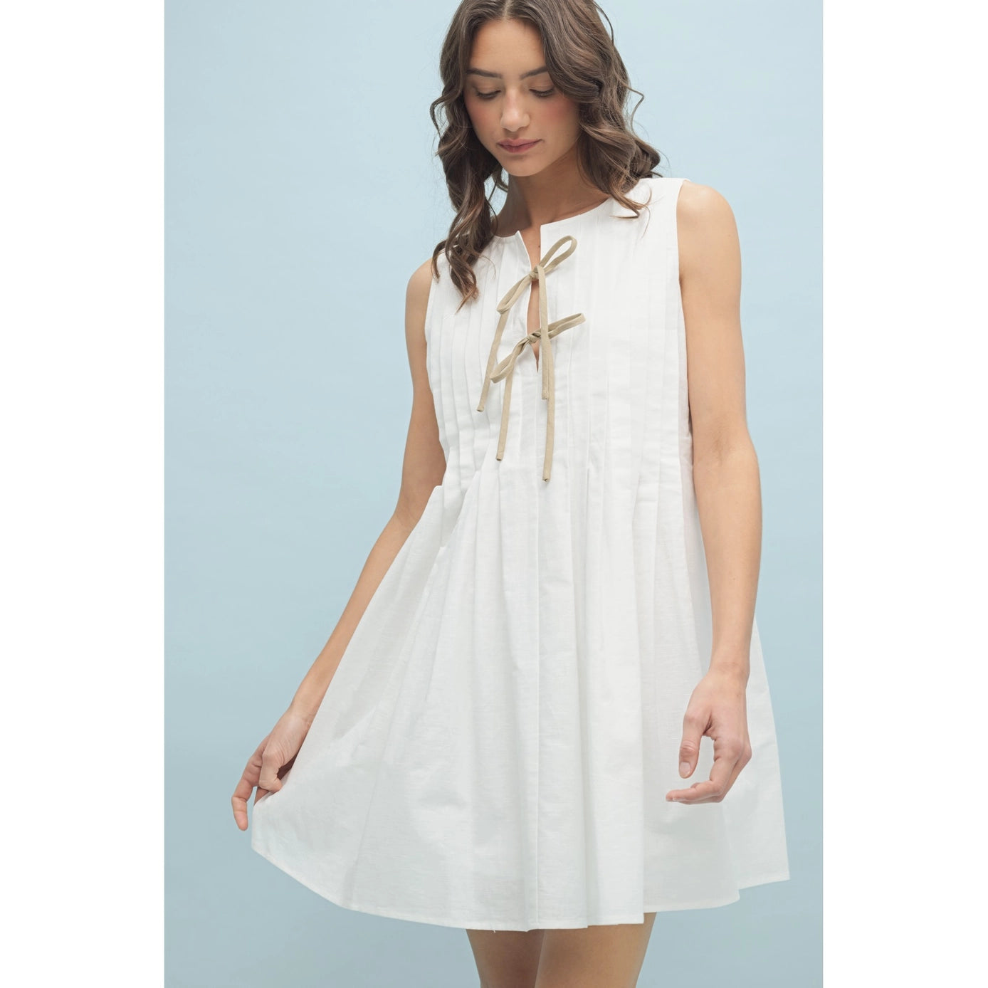 Bow Detail Pleated Mini Dress