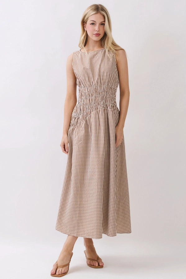Asymmetrical Smocked Waist Midi