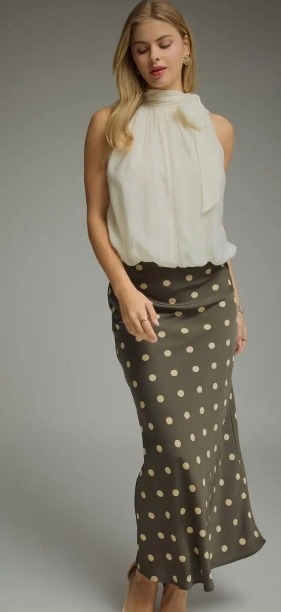 The Olive Dot Midi Skirt