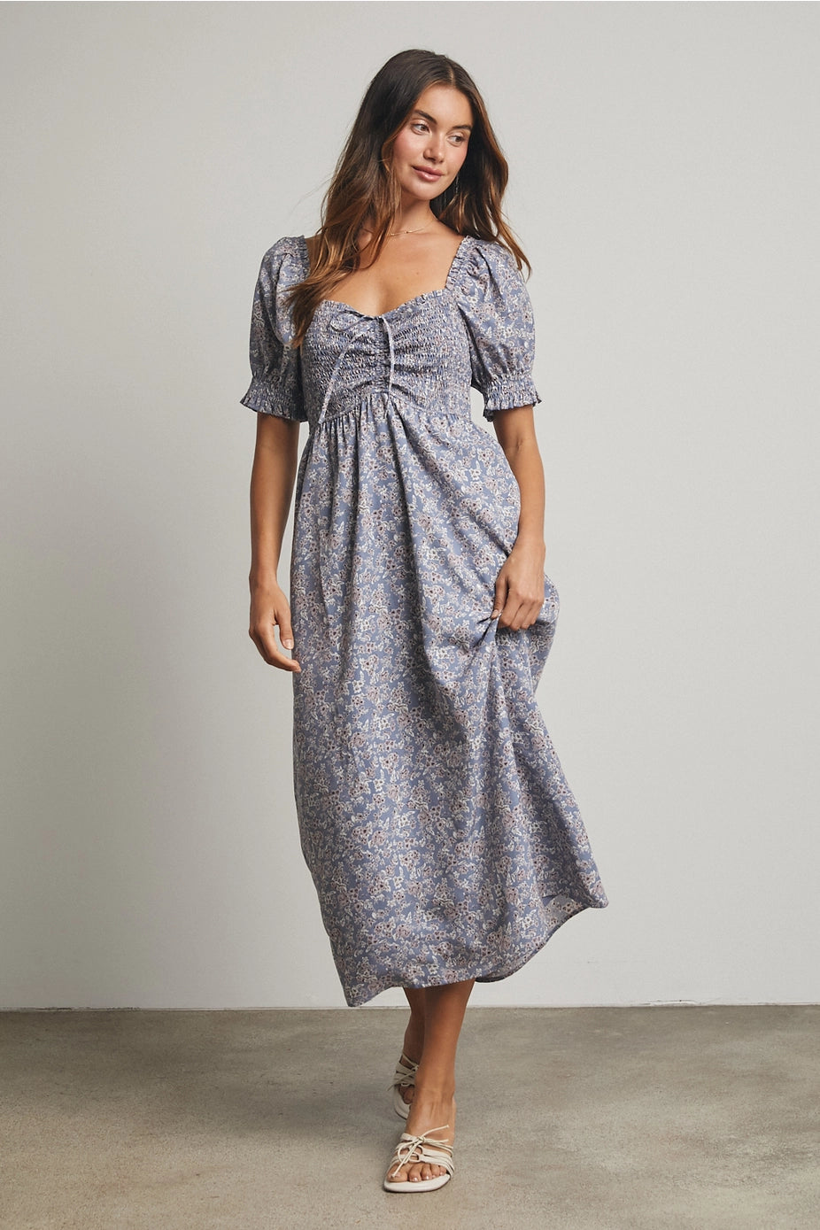 Floral Ruched Midi Dress