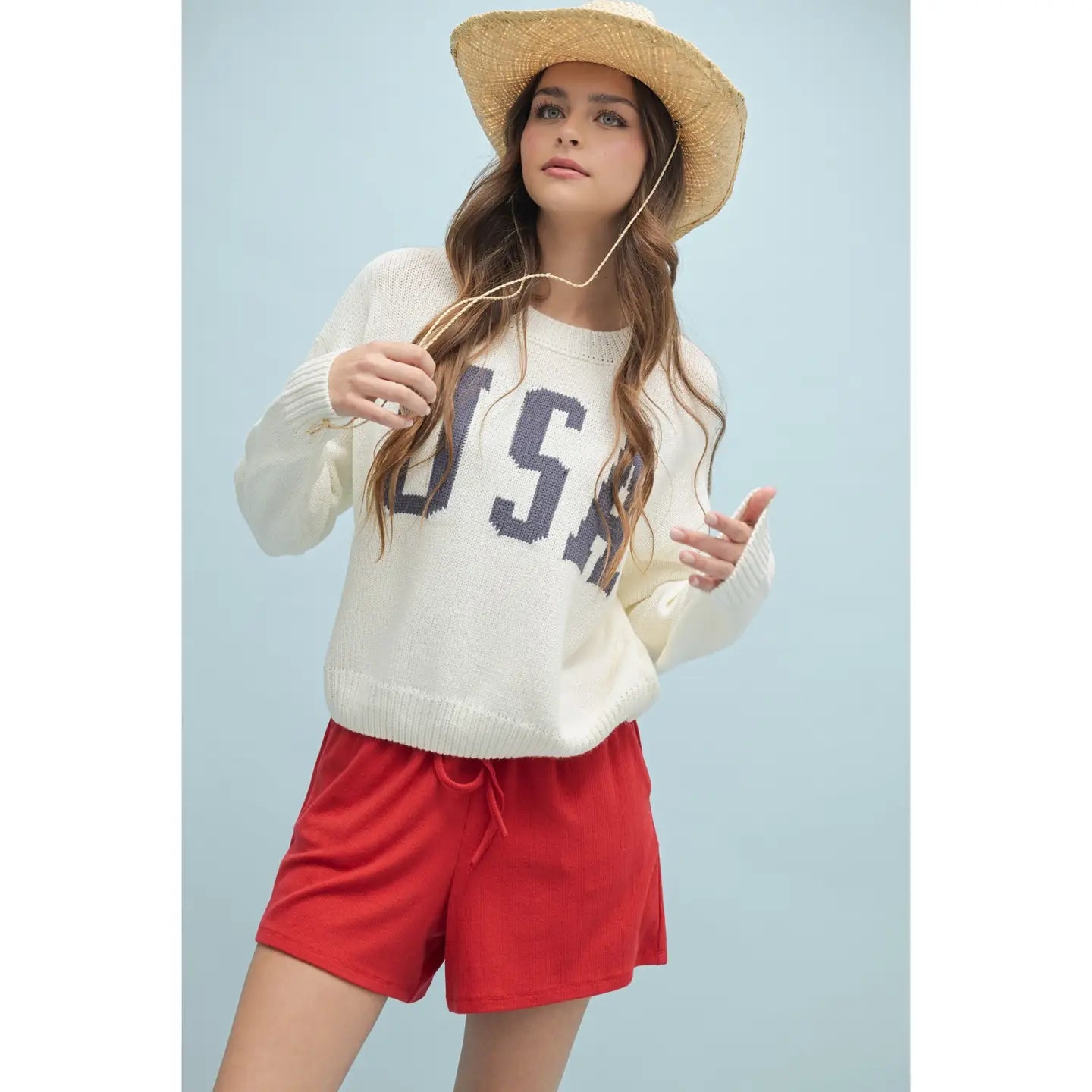 'USA' Relaxed Crop Pullover Sweater