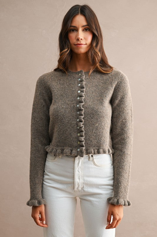 Ruffle Detail Knit Cardigan