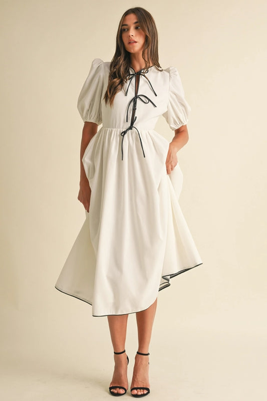 Brielle Bow Tie Short Sleeve Midi Dress