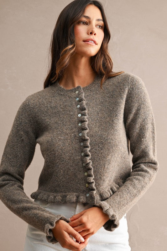 Ruffle Detail Knit Cardigan