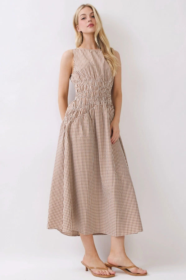 Asymmetrical Smocked Waist Midi