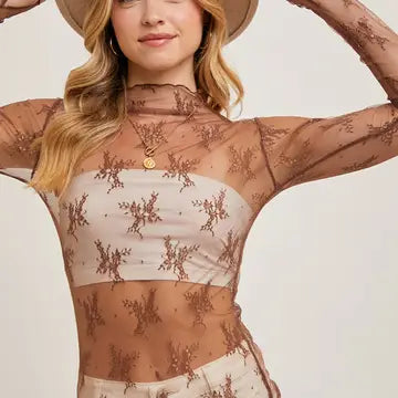 Floral Lace Top- Hazelnut