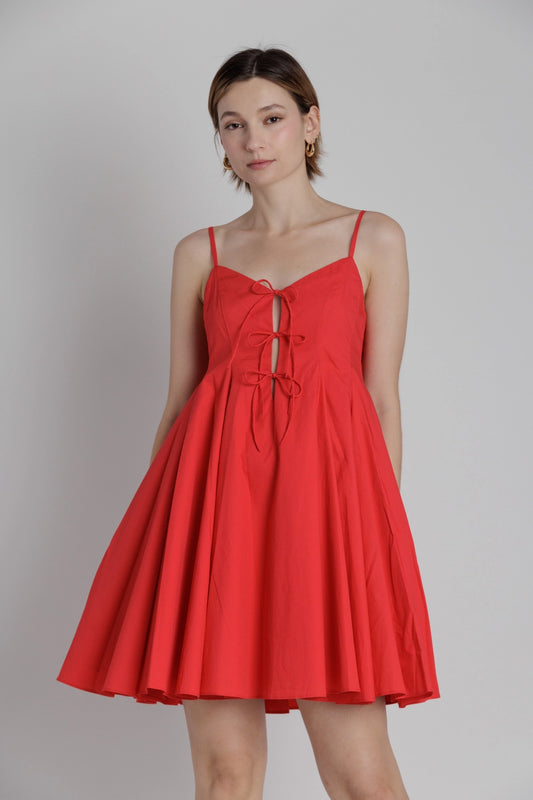 Pleated Poplin Mini Dress w/ Ties