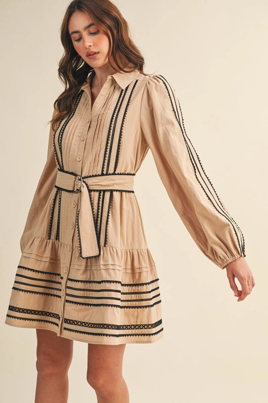 Lace Trim Belted Mini Dress