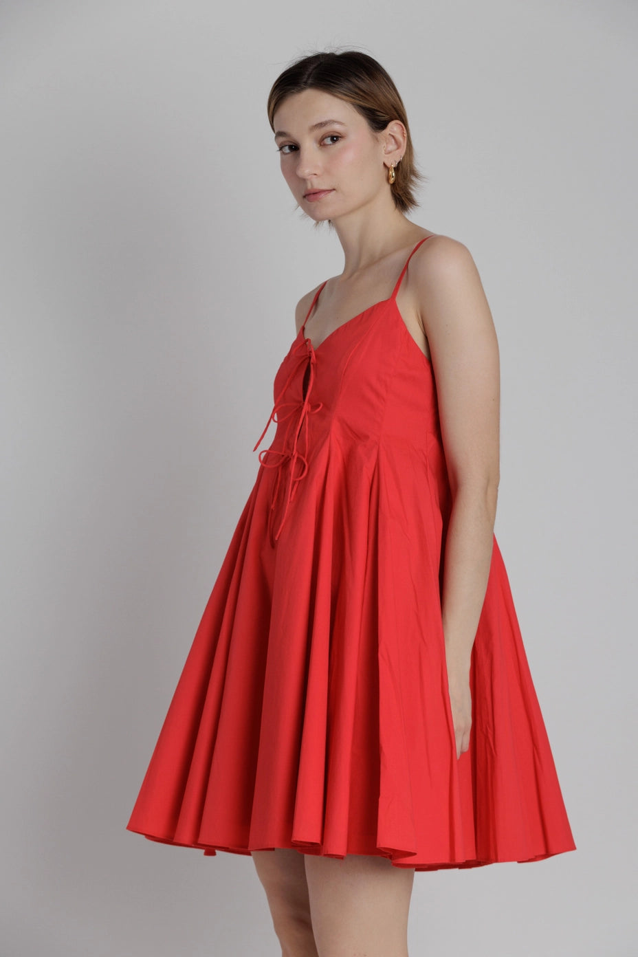 Pleated Poplin Mini Dress w/ Ties