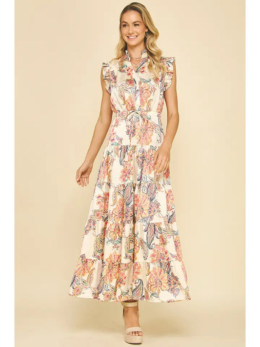 Floral Print Tiered Maxi Dress
