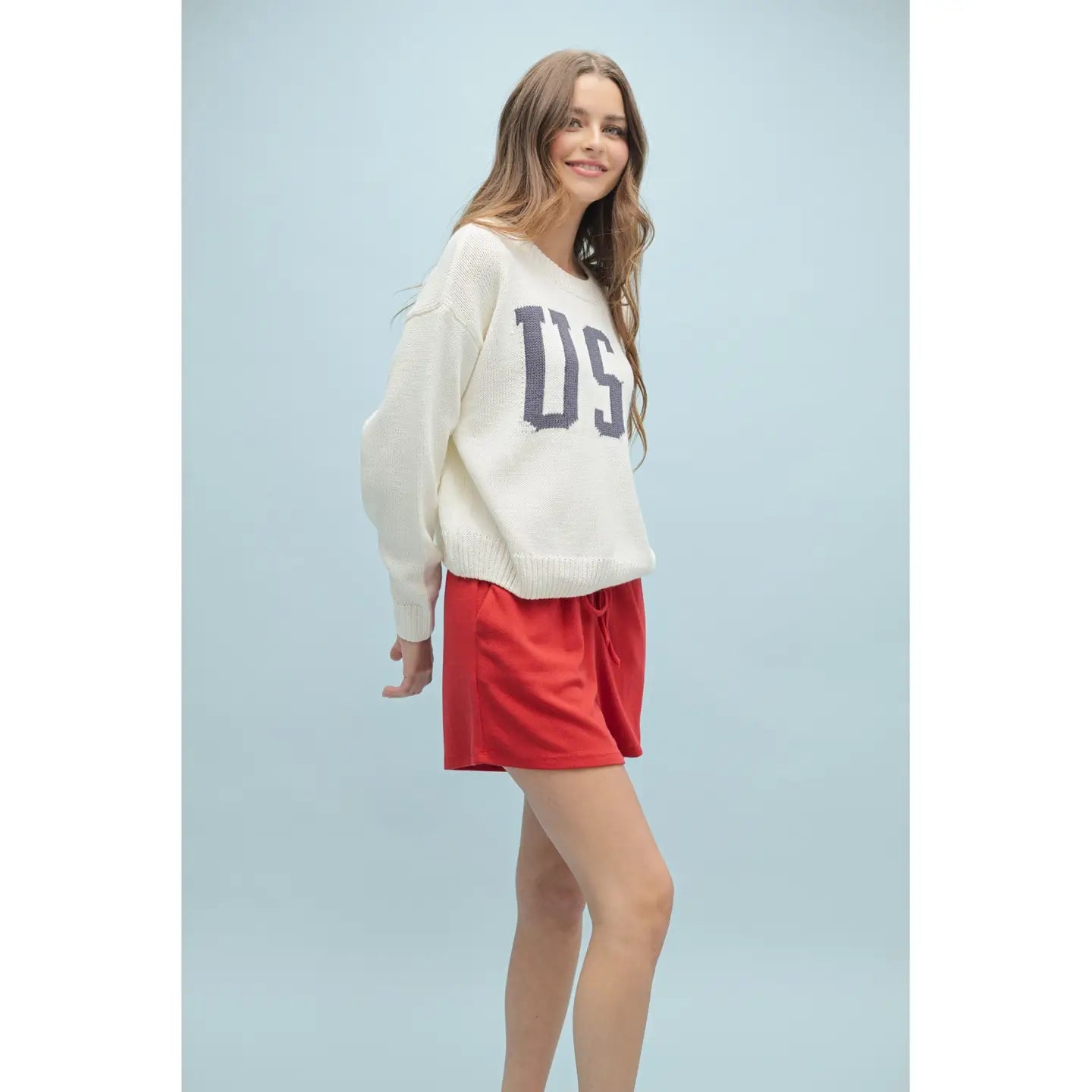 'USA' Relaxed Crop Pullover Sweater