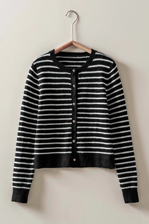 Parisian Striped Gold Button Cardigan