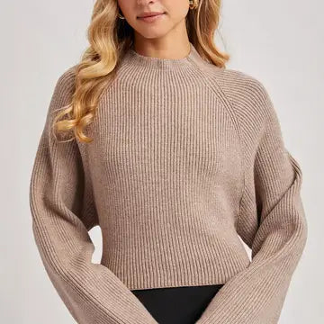 Mock Neck Open Back Tie Sweater