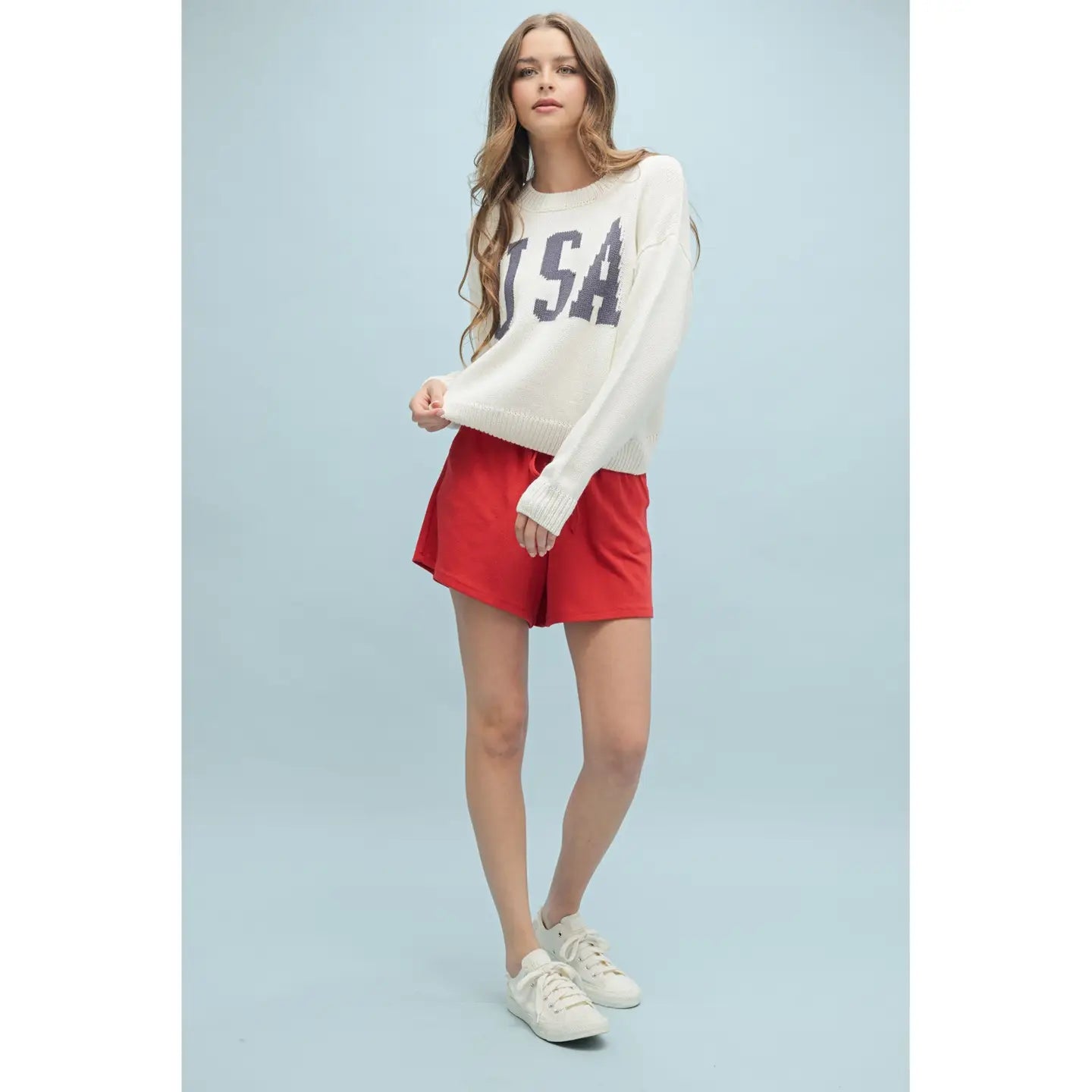 'USA' Relaxed Crop Pullover Sweater