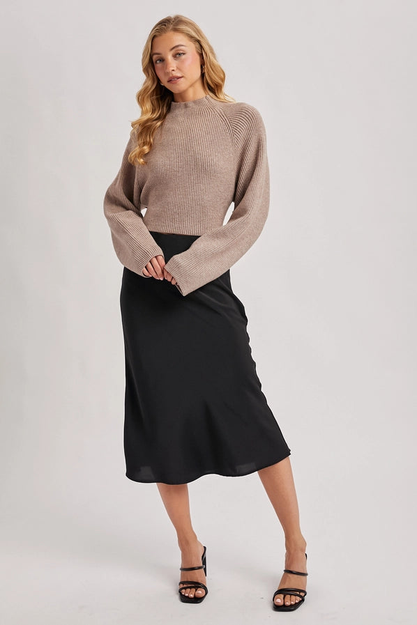 Mock Neck Open Back Tie Sweater
