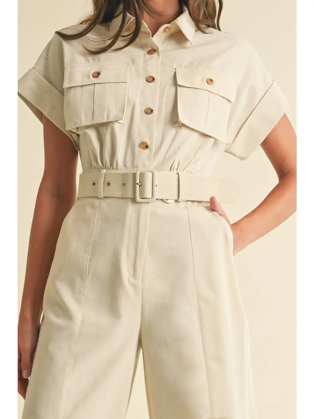 Short Sleeve Belted Jumpsuit