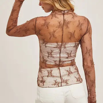 Floral Lace Top- Hazelnut